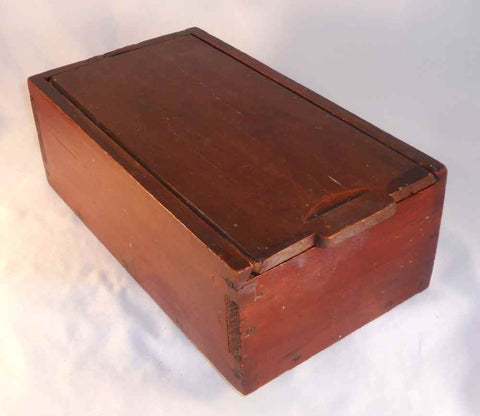 Antique Yellow Pine Wooden Primitive Candle Box with Slide Lid Red Wash Finish