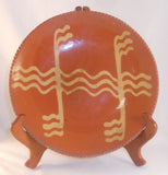 Antique ~9 Inch Lead Glazed Yellow Slip Decorated Redware Plate Southeastern PA
