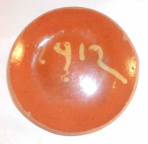 Antique 1912 Orangish-Brown Redware Glazed and Slip Decorated 6" Plate SE PA