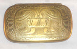 Antique Pewter Lined Brass Snuff Box Hinged Lid Chased & Engraved Decoration