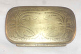 Antique Pewter Lined Brass Snuff Box Hinged Lid Chased & Engraved Decoration