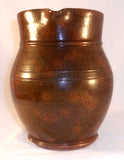 1939 Redware Glazed Large Pitcher Thomas Stahl Light Mottled Dark Greenish Brown