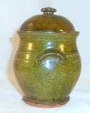 1937 Thomas Stahl Redware Glazed Speckled Green Covered Jar Powder Valley PA