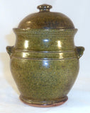 1937 Thomas Stahl Redware Glazed Speckled Green Covered Jar Powder Valley PA