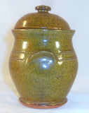 1937 Thomas Stahl Redware Glazed Speckled Green Covered Jar Powder Valley PA