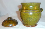1937 Thomas Stahl Redware Glazed Speckled Green Covered Jar Powder Valley PA