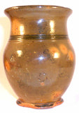 1951 Stahl Glazed Redware Vase Flared Mouth Scalloped Base & Stamped Flowers