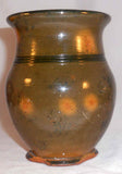 1951 Stahl Glazed Redware Vase Flared Mouth Scalloped Base & Stamped Flowers