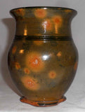 1951 Stahl Glazed Redware Vase Flared Mouth Scalloped Base & Stamped Flowers