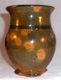 1951 Stahl Glazed Redware Vase Flared Mouth Scalloped Base & Stamped Flowers