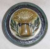 1948 Glazed Redware Round Plaque w/ Raised Wheat Sheaf Design by Russell Stahl