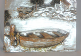 Contemporary Sterling Silver 3D Mountain Lake Front Scene Houses & Moored Boats