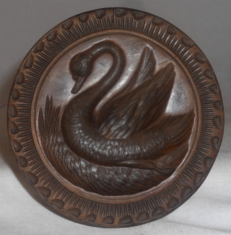 Turned Single Piece Walnut Wood Butter Print Deep Carved Swimming Swan Design