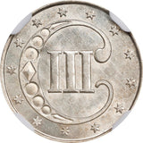 Beautiful Lustrous 1851 Three-Cent Uncirculated Silver Coin NGC Graded MS61