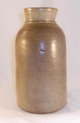 Vintage Salt Glazed Gray Colored Cylindrical Undecorated Stoneware Tall Jar