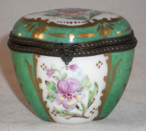 Vintage Hand Painted Porcelain Trinket Box Quattro Lobe Shape Floral Decoration