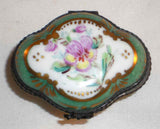 Vintage Hand Painted Porcelain Trinket Box Quattro Lobe Shape Floral Decoration