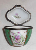 Vintage Hand Painted Porcelain Trinket Box Quattro Lobe Shape Floral Decoration