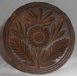 Antique Turned Carved Wood Butter Print Central Flower Design Knob Shaped Handel