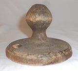 Antique Turned Single Piece Wood Butter Print Flower Design Knob Shaped Handel