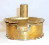 Ca. 1800s Brass Tinder Box Candlestick Holder With Flint, Steel Strike & Damper