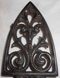 Cast Iron Sad Iron Cathedral Trivet Floral Scrolls Design One-Inch Legs & Handle