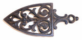 Cast Iron Sad Iron Cathedral Trivet Floral Scrolls Design 1 3/8" Legs & Handle