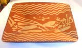 Contemporary Turtle Creek Glazed Redware Plate Long Tailed Bird & Tulip Slip