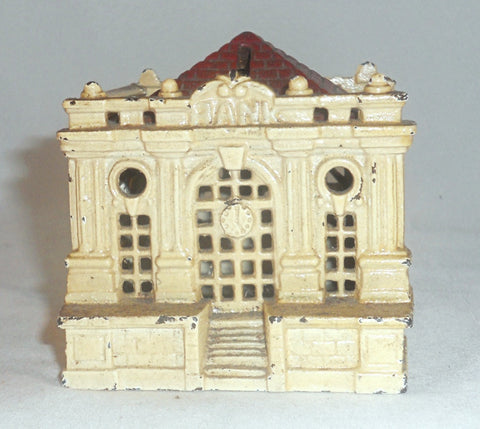 Antique Cast Iron US Treasury Bank Building Still Penny Bank Grey Iron Casting