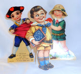 Three Old Stand-Up Mechanical Valentines Boy W/ Apple Boy Matador Girl W/ Heart