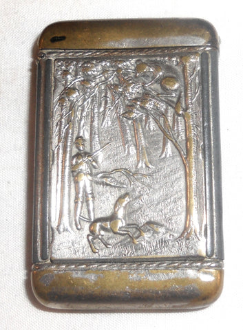 Antique Chromed Metals Match Safe or Vesta Raised Design Depicting Fox Hunt