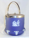 Antique Wedgwood Jasperware Blue Colored Covered Biscuit Barrel Silver-plate Lid