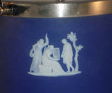 Antique Wedgwood Jasperware Blue Colored Covered Biscuit Barrel Silver-plate Lid