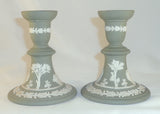 Late Green Wedgwood Jasperware Pair Candlesticks Women Plants & Trees Decoration