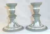 Late Green Wedgwood Jasperware Pair Candlesticks Women Plants & Trees Decoration