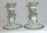 Late Green Wedgwood Jasperware Pair Candlesticks Women Plants & Trees Decoration
