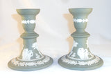 Late Green Wedgwood Jasperware Pair Candlesticks Women Plants & Trees Decoration