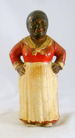 Antique Painted Cast Iron Mammy With Hands on Hips Hubley Still Penny Bank