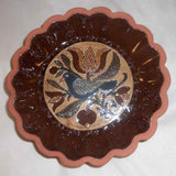 1984 Redware Small Deep Dish Sgraffito Distelfink Tulip Oley Valley Gerald Yoder