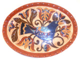 1995 Gerald Yoder Oley Valley Redware Tulipware Oval Dish Sgraffito Bird Tulips