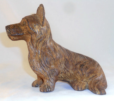 Cast Iron Still Penny Bank Scottie Dog Sitting on His Hind Legs with Ears Perked