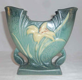 Beautiful Mid 1940s Roseville Pottery Green Zephyr Lily Fan Shaped Vase 205-6"
