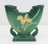 Beautiful Mid 1940s Roseville Pottery Green Zephyr Lily Fan Shaped Vase 205-6"