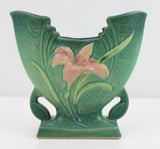Beautiful Mid 1940s Roseville Pottery Green Zephyr Lily Fan Shaped Vase 205-6"