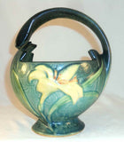 Beautiful Mid 1940s Roseville Pottery Green Basket Zephyr Lily Pattern 393-7"