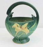 Beautiful Mid 1940s Roseville Pottery Green Basket Zephyr Lily Pattern 393-7"