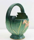 Beautiful Mid 1940s Roseville Pottery Green Basket Zephyr Lily Pattern 393-7"