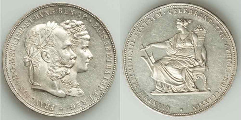 1879 Austria Silver Coin 2 Gulden 2 Forint Franz Joseph Wedding Anniversary