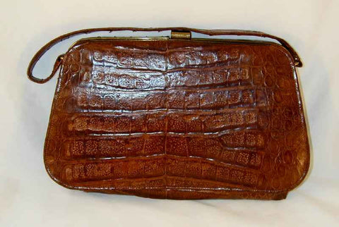 Vintage 1950s Riviera brown crocodile skin handbag - Ruby Lane