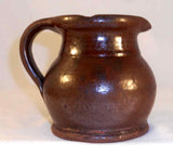 Antique Manganese Glazed Redware Potbelly Creamer with Handle Southeastern PA